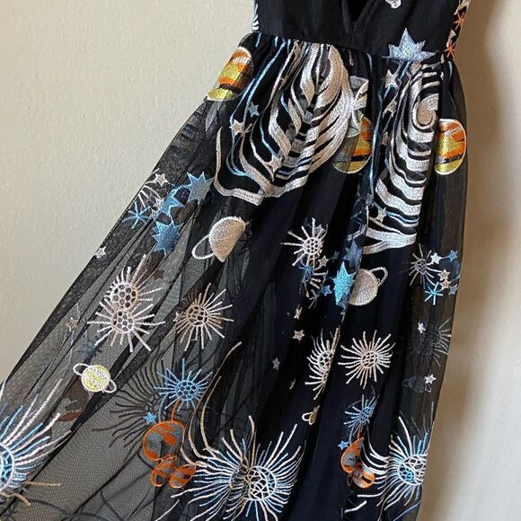 L'atiste Rare Galaxy Maxi Black Dress Sheer Embroidered Size S - Picture 8 of 11